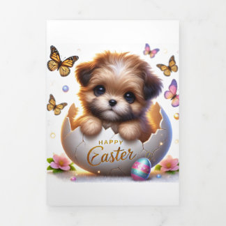 Carte De Fin D'année Trois Volets Carte Pâques Avec Chiot