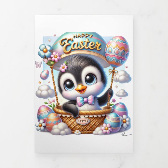Carte De Fin D'année Trois Volets Carte Pâques Avec Pingouin (Page de couverture)