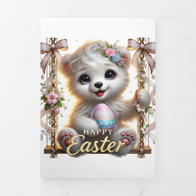 Carte De Fin D'année Trois Volets Carte Pâques Cute Avec Ours Polaire (Page de couverture)