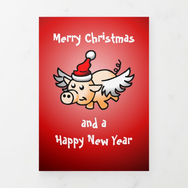 Carte De Fin D'année Trois Volets Carte photo Flying Pig Christmas (Page de couverture)