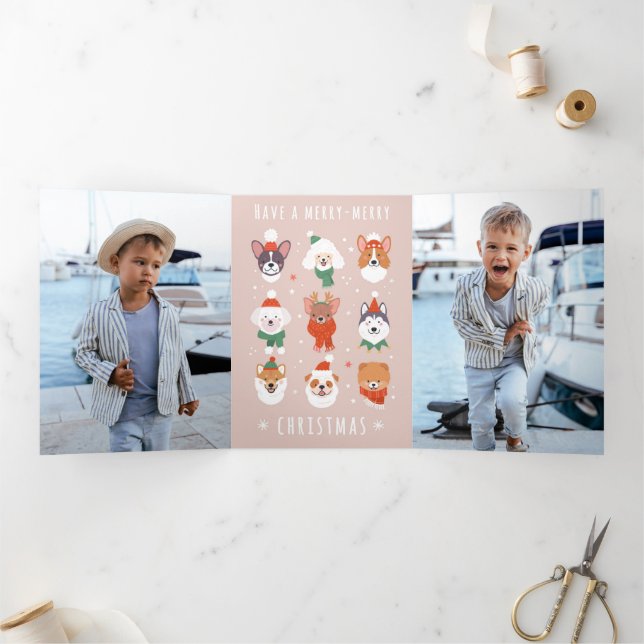 Carte De Fin D'année Trois Volets Chiens de Noël Merry-Merry (Intérieur)