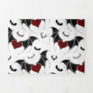 Carte De Fin D'année Trois Volets Coeur d'Halloween avec ailes de chauve-souris noir
