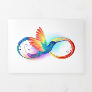 Carte De Fin D'année Trois Volets Colibri arc-en-ciel avec symbole Infinity