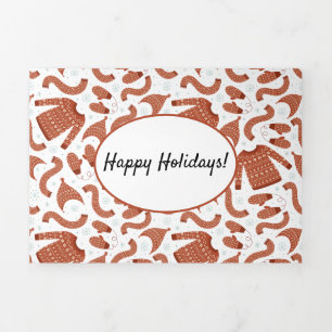 Carte De Fin D'année Trois Volets Douille de Noël moche Casquette Scarf Rouge Blanc