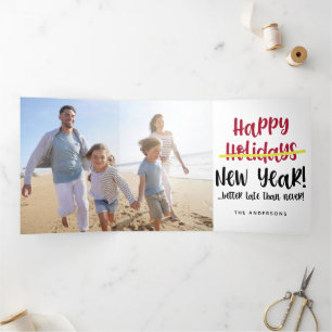 Carte De Fin D'année Trois Volets Drôle mieux tard que jamais photo du Nouvel An