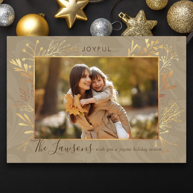 Carte De Fin D'année Trois Volets Elégant Artisan Gold Feuilles photo (Créateur téléchargé)