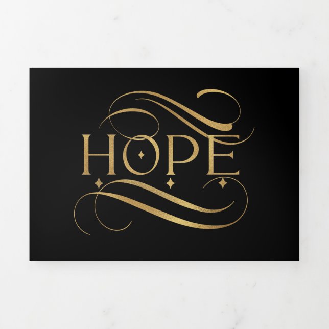Carte De Fin D'année Trois Volets Élégant Faux Gold Hope Calligraphie Script sur Bla (Page de couverture)