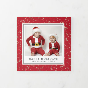 Carte De Fin D'année Trois Volets Faux Gold Flakes Noël