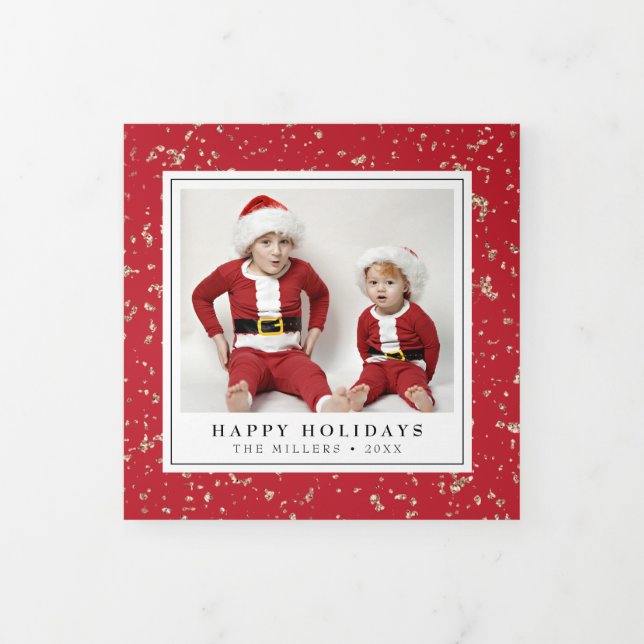 Carte De Fin D'année Trois Volets Faux Gold Flakes Noël (Protection)