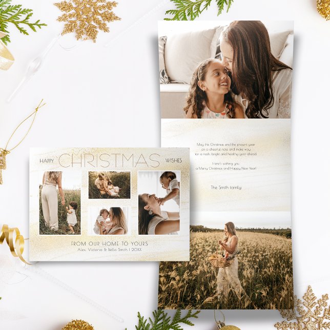 Carte De Fin D'année Trois Volets Festive Gold Stardust Noël Multi-photo (Créateur téléchargé)