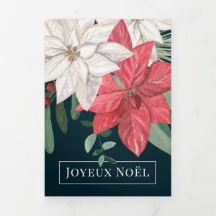 Carte De Fin D'année Trois Volets Fleurs d'hiver Joyeux Noël Élégant Noël
