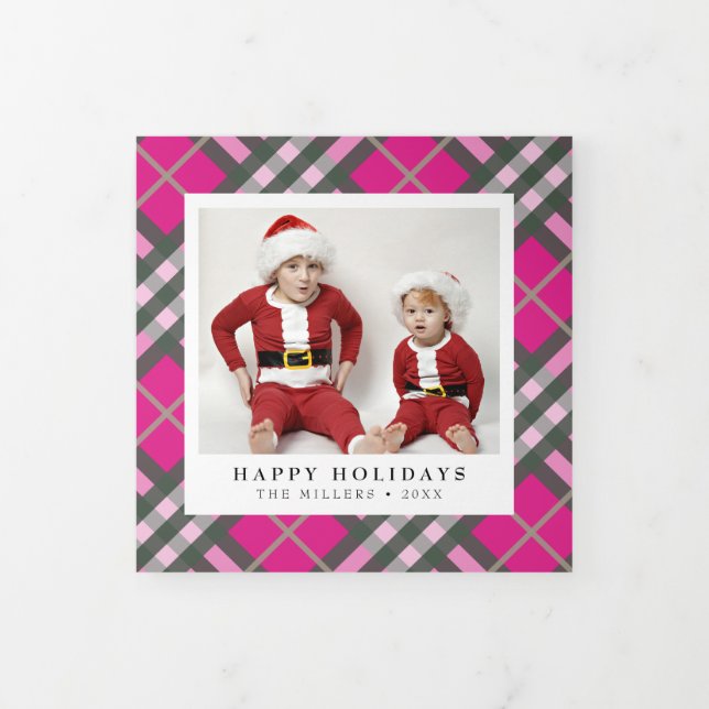 Carte De Fin D'année Trois Volets Glam Hot rose Tartan Plaid Noël (Protection)