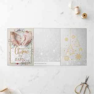 Carte De Fin D'année Trois Volets Golden Custom Baby Joyeux Noël