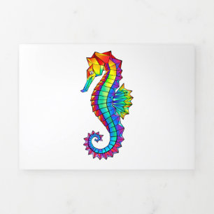 Carte De Fin D'année Trois Volets Hippocampe polygonal arc-en-ciel