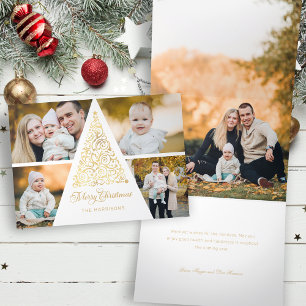 Carte De Fin D'année Trois Volets Joyeux Noël Arbre à perles d'or 4 Photo Collage