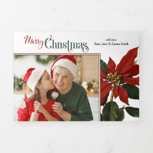 Carte De Fin D'année Trois Volets Joyeux Noël coloré Script avec Poinsettia Photo