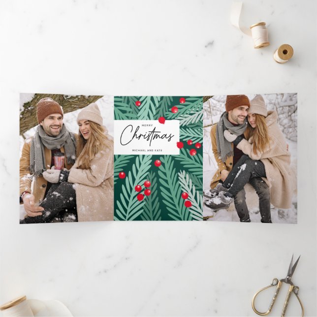 Carte De Fin D'année Trois Volets JOYEUX NOËL | Joyeux hiver Floral (Intérieur)