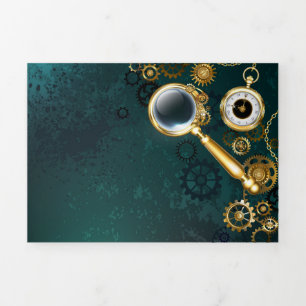 Carte De Fin D'année Trois Volets Loupe en style Steampunk