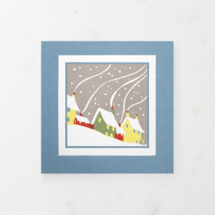 Carte De Fin D'année Trois Volets Maisons rétro minimes en neige hivernale