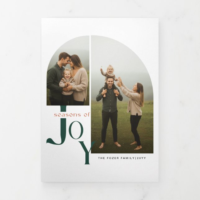 Carte De Fin D'année Trois Volets Minimal 2 Photo Green Family Christmas (Page de couverture)