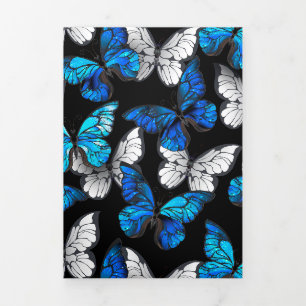 Carte De Fin D'année Trois Volets Motif sans couleur foncée avec papillons bleus Mor