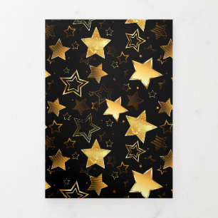 Carte De Fin D'année Trois Volets Motif sans couture avec étoiles d'or