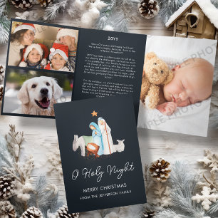 Carte De Fin D'année Trois Volets Nativité Bleue Noël religieux