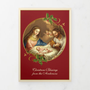 Carte De Fin D'année Trois Volets Noël religieux Jésus Vierge Marie St Joseph
