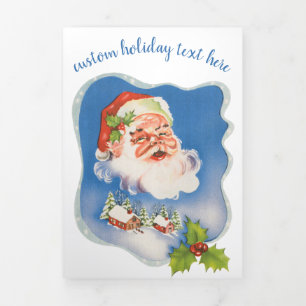 Carte De Fin D'année Trois Volets Noël Vintage, Retro Jolly Santa Claus