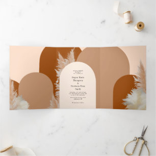 Carte De Fin D'année Trois Volets Pampass herbe et arches Design Mariage