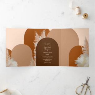 Carte De Fin D'année Trois Volets Pampass herbe et arches Mariage Design foncé