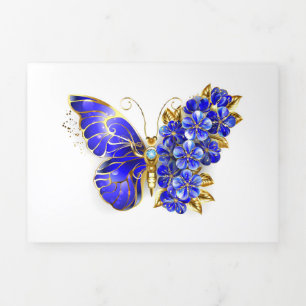 Carte De Fin D'année Trois Volets Papillon saphir à fleurs