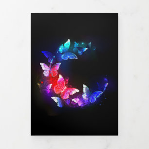 Carte De Fin D'année Trois Volets Papillons de nuit Neon brillants sur arrière - pla