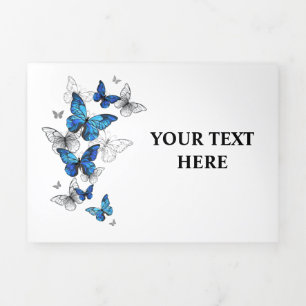 Carte De Fin D'année Trois Volets Papillons volants bleus Morpho