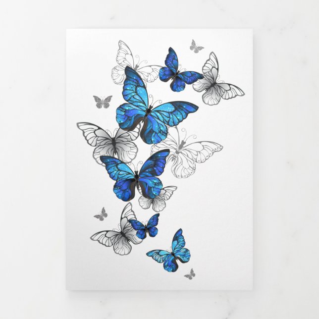Carte De Fin D'année Trois Volets Papillons volants bleus Morpho (Page de couverture)