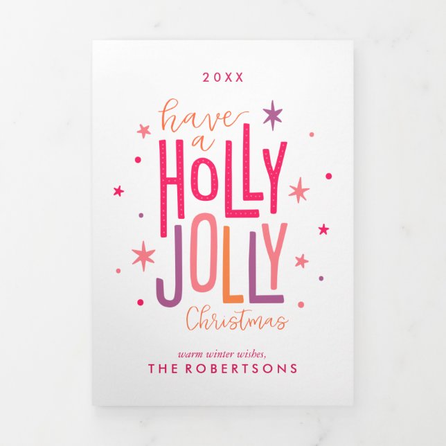 Carte De Fin D'année Trois Volets Photo de Holly Jolly Christmas Family (Page de couverture)
