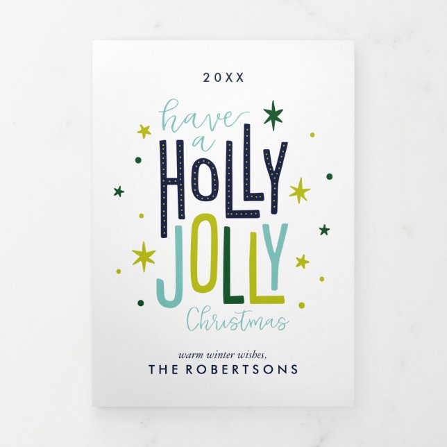 Carte De Fin D'année Trois Volets Photo de Holly Jolly Christmas Family (Page de couverture)