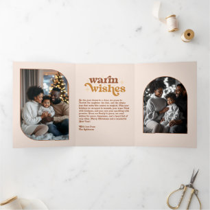 Carte De Fin D'année Trois Volets Photo de Noël rétro Ambre à la lumière des bougies