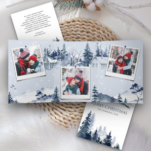 Carte De Fin D'année Trois Volets Photo de village enneigé de montagne en hiver pour