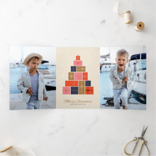 Carte De Fin D'année Trois Volets Pile cadeau Arbre de Noël