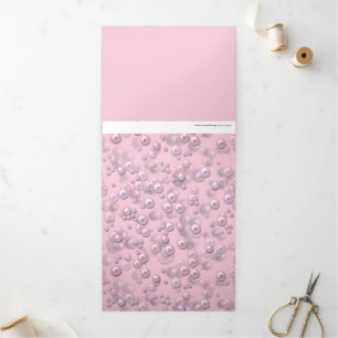 Carte De Fin D'année Trois Volets Placers de perles blanches roses sur velours rose