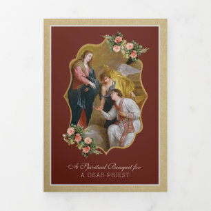 Carte De Fin D'année Trois Volets Prêtre catholique Bouquet spirituel Prière de Sain