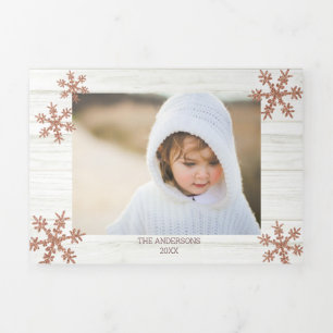 Carte De Fin D'année Trois Volets Rose Gold Snowflake Rustique Noël 5 Photo