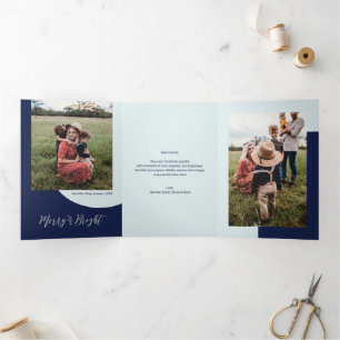 Carte De Fin D'année Trois Volets Silver et Blue   Merry & Bright Christmas Photo