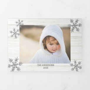 Carte De Fin D'année Trois Volets Silver Snowflake Rustique Noël 5 Photo