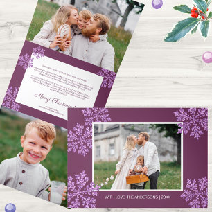 Carte De Fin D'année Trois Volets Snowflake Plum Bling Élégant 5 Photo Collage