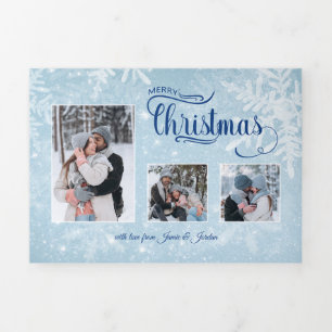 Carte De Fin D'année Trois Volets Snowflakes 3 photos Joyeux script de Noël