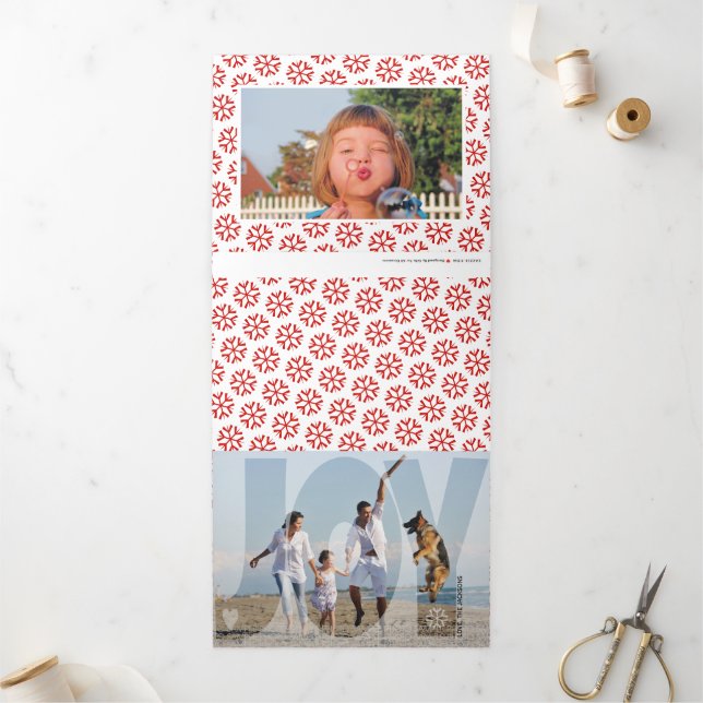 Carte De Fin D'année Trois Volets Superposer la joie Noël photo rouge (Extérieur)