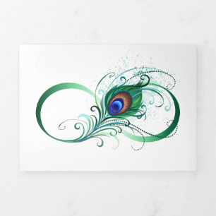 Carte De Fin D'année Trois Volets Symbole d'infini avec plume de paon
