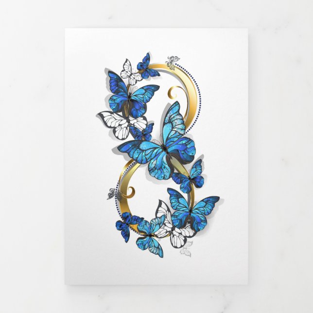 Carte De Fin D'année Trois Volets Symbole infini de papillons Morpho bleus (Page de couverture)